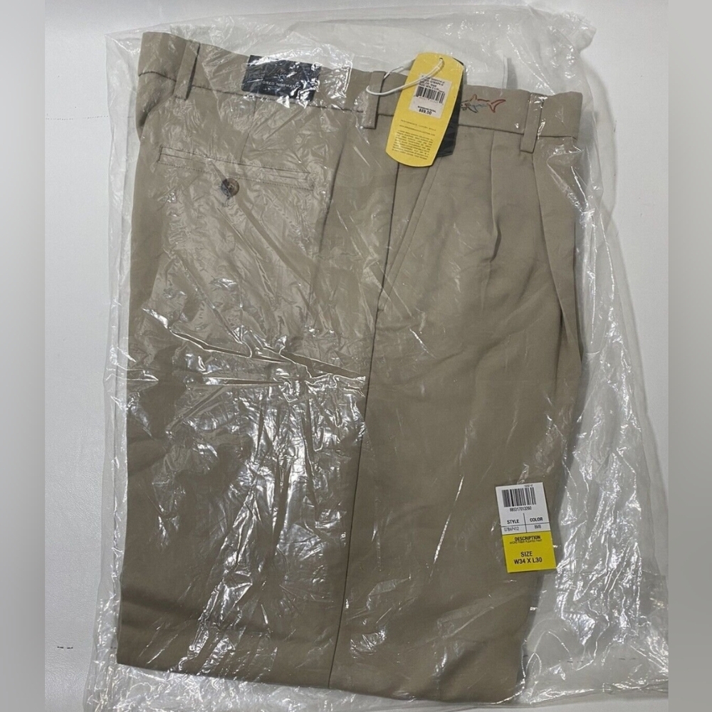 Greg Norman Golf Pants Beige Micro Fiber Pleated Pants W34xL30 NEW
